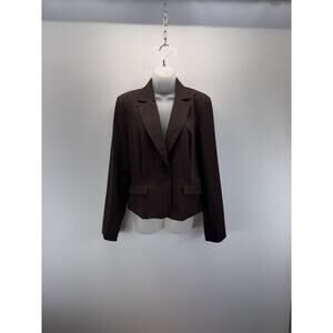 My Michelle Striped Brown 1 Button Fitted Blazer Faux Pockets Women’s XL NWT